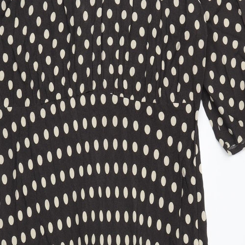 Marks and Spencer Womens Black Polka Dot Viscose A-Line Size 18 Round Neck Button
