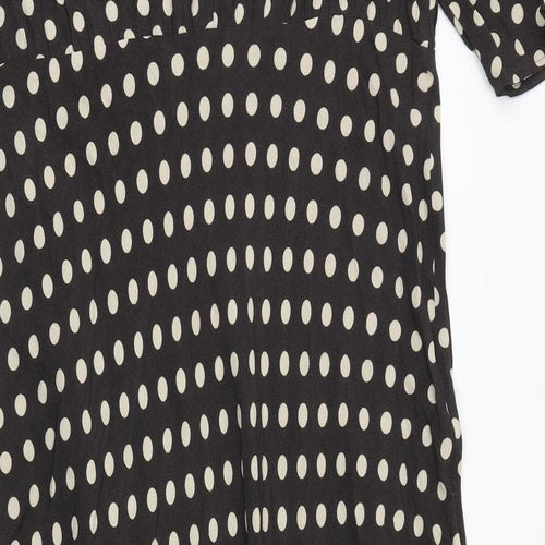 Marks and Spencer Womens Black Polka Dot Viscose A-Line Size 18 Round Neck Button