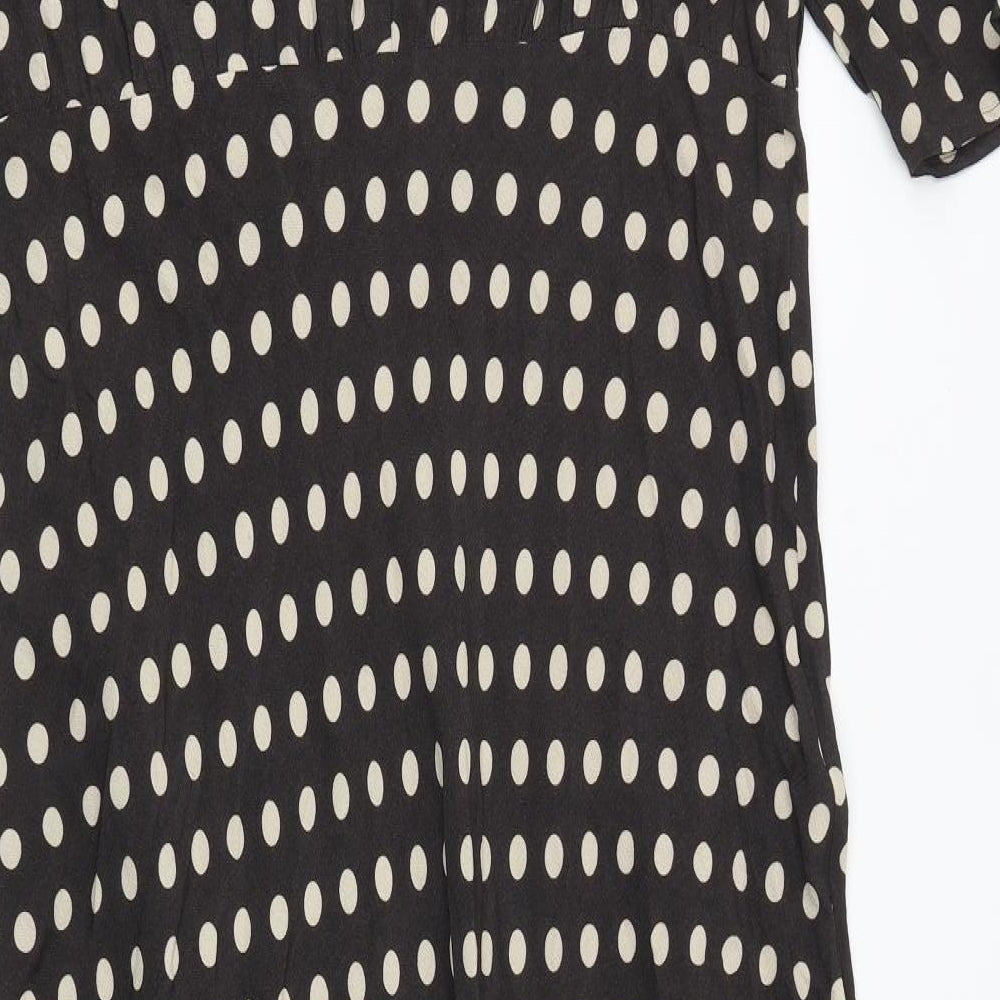 Marks and Spencer Womens Black Polka Dot Viscose A-Line Size 18 Round Neck Button