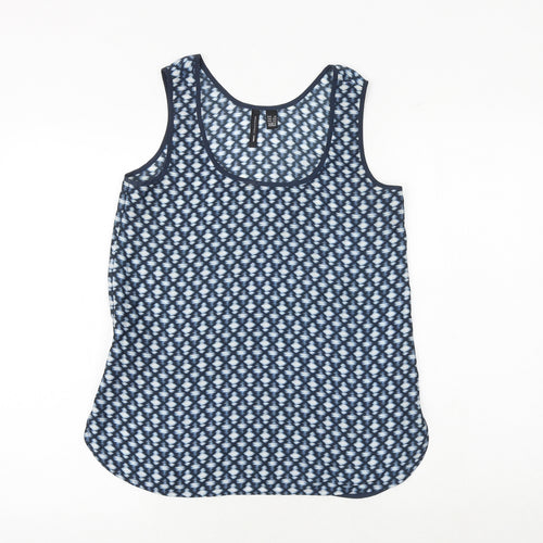 Mango Womens Blue Geometric Polyester Basic Tank Size XS Round Neck