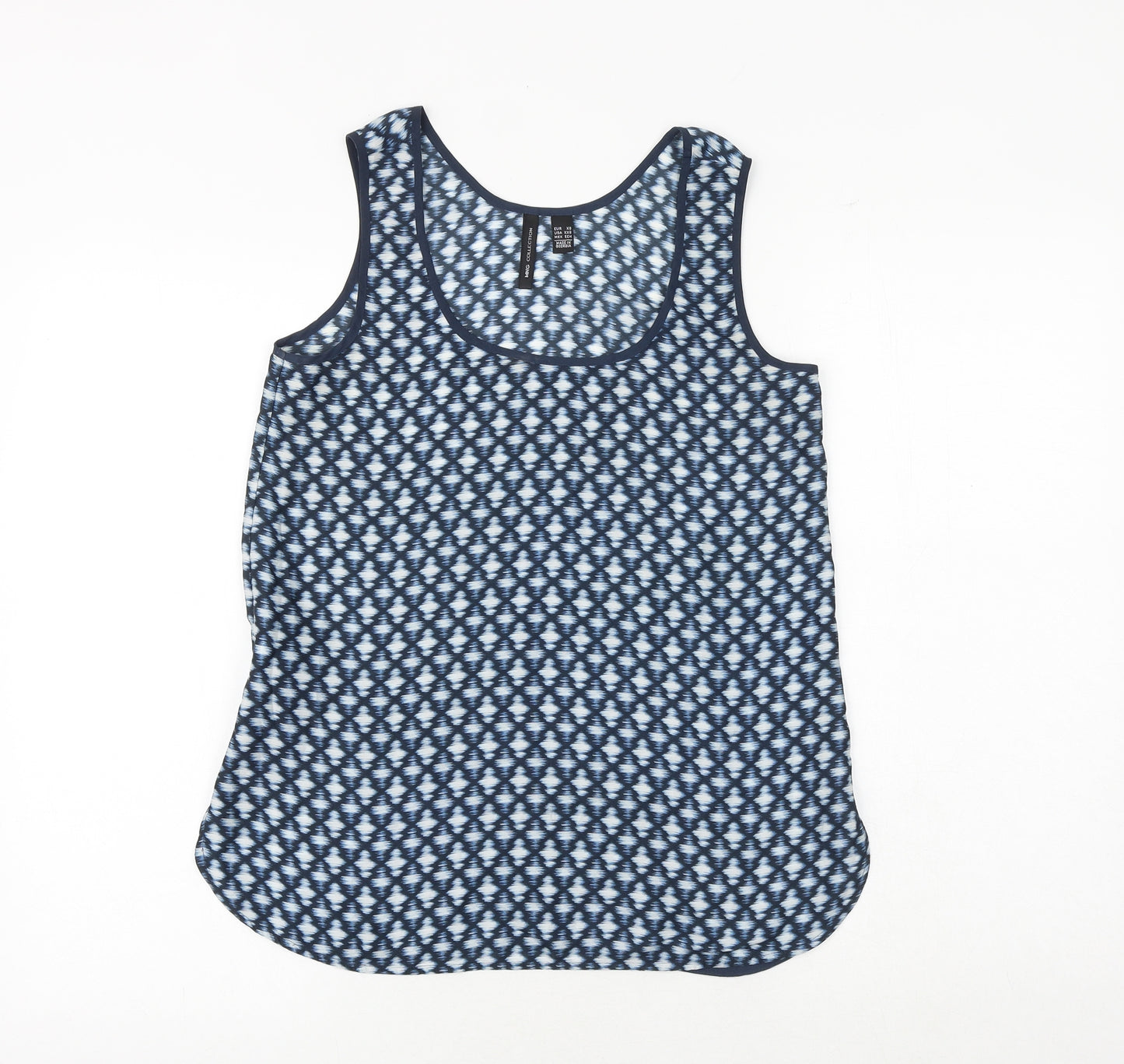 Mango Womens Blue Geometric Polyester Basic Tank Size XS Round Neck