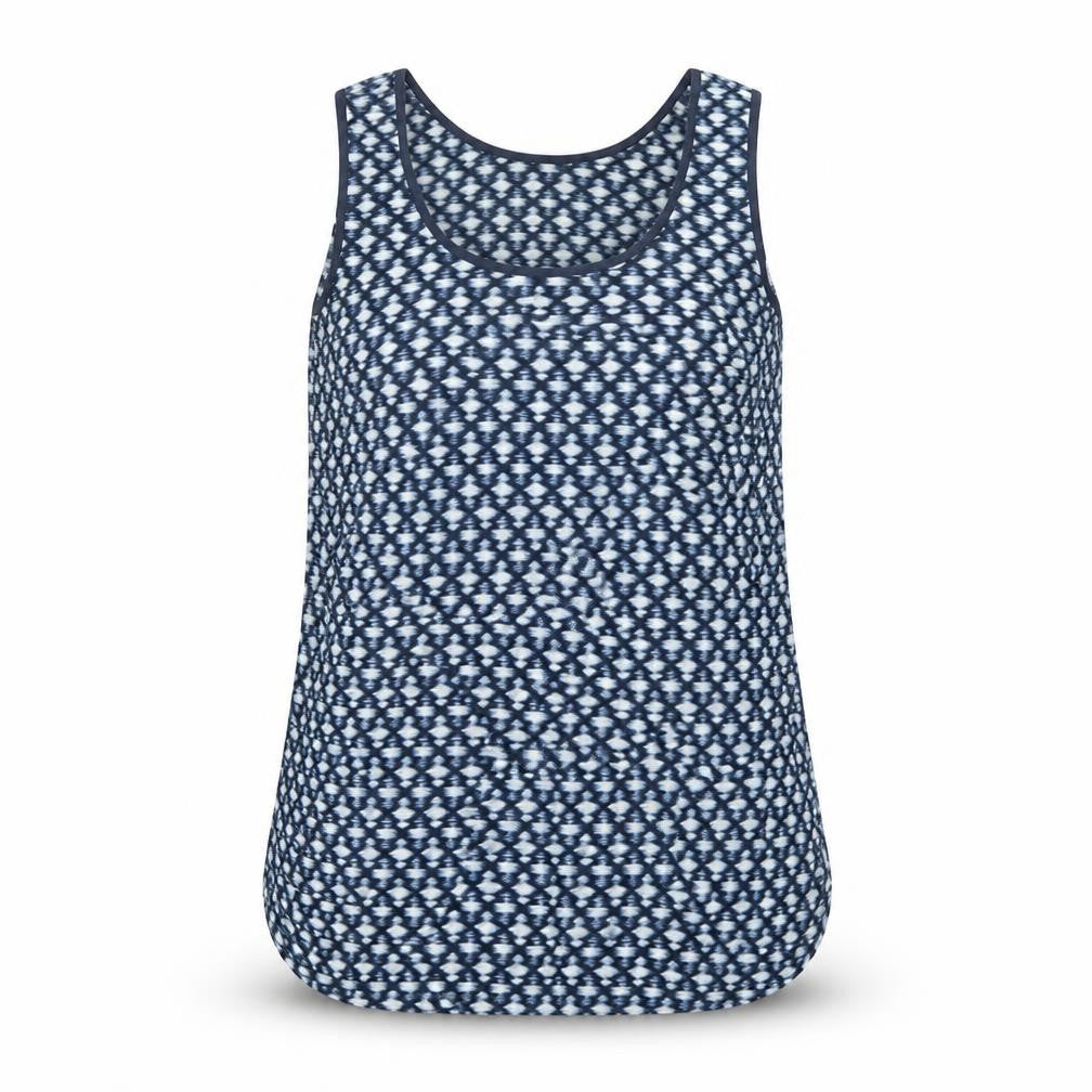 Mango Womens Blue Geometric Polyester Basic Tank Size XS Round Neck