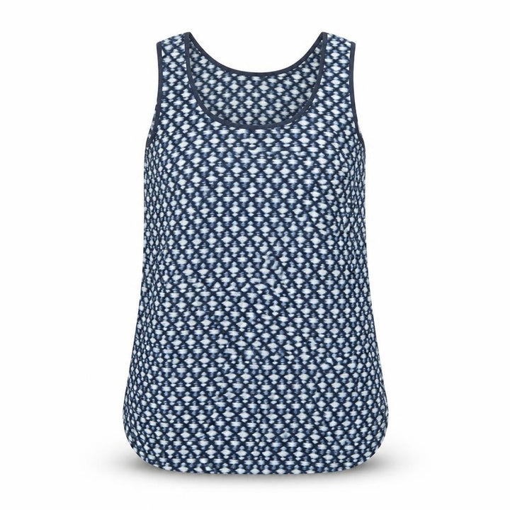 Mango Womens Blue Geometric Polyester Basic Tank Size XS Round Neck