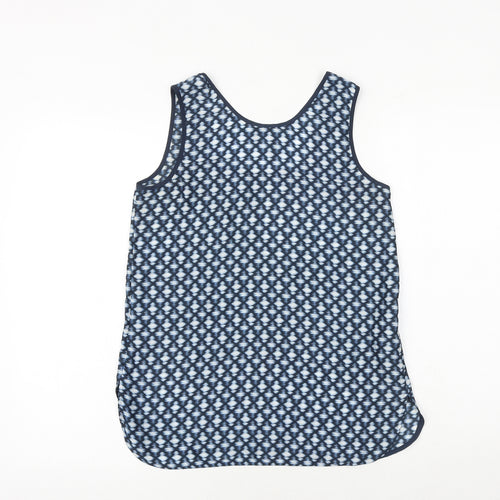 Mango Womens Blue Geometric Polyester Basic Tank Size XS Round Neck
