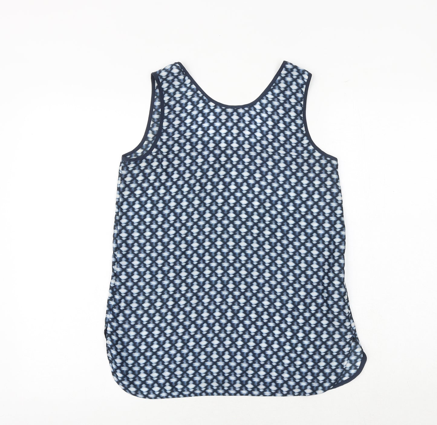 Mango Womens Blue Geometric Polyester Basic Tank Size XS Round Neck