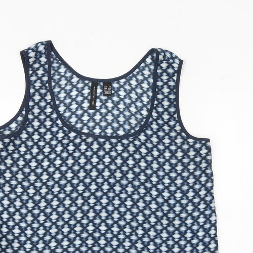 Mango Womens Blue Geometric Polyester Basic Tank Size XS Round Neck