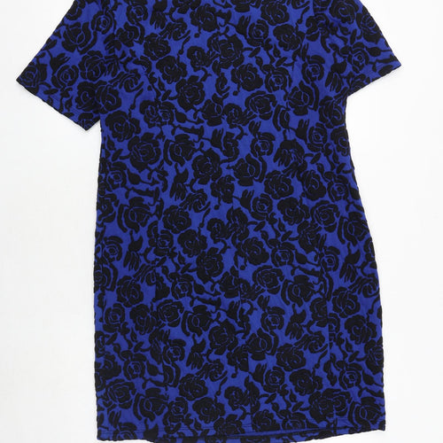 Wallis Womens Blue Floral Polyester Sheath Size 16 Boat Neck Pullover