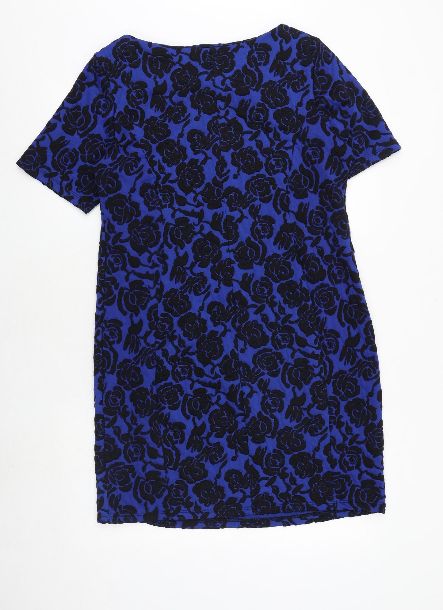 Wallis Womens Blue Floral Polyester Sheath Size 16 Boat Neck Pullover