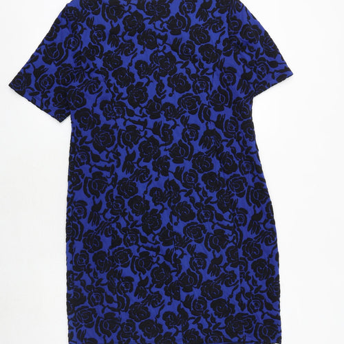 Wallis Womens Blue Floral Polyester Sheath Size 16 Boat Neck Pullover