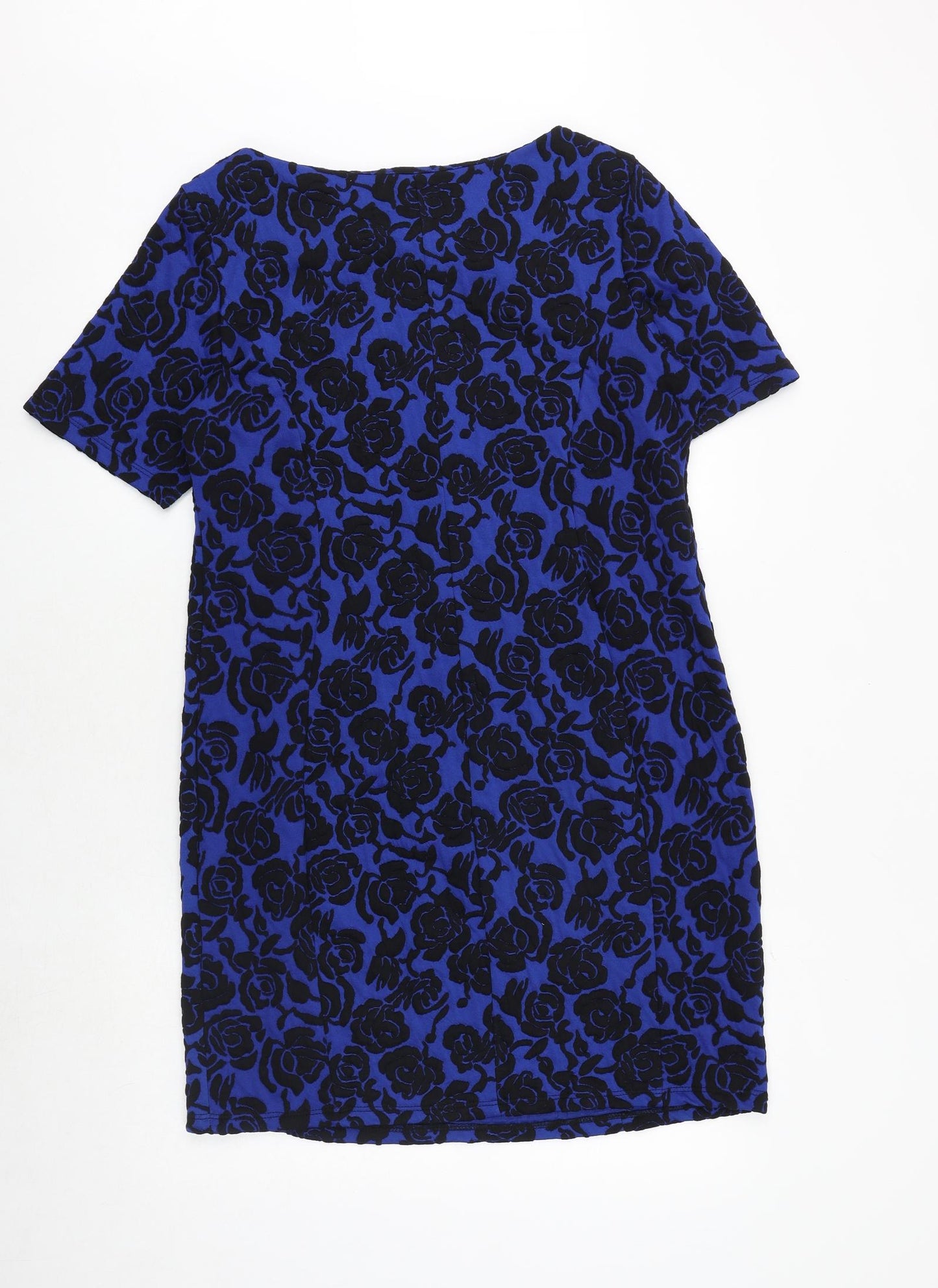 Wallis Womens Blue Floral Polyester Sheath Size 16 Boat Neck Pullover