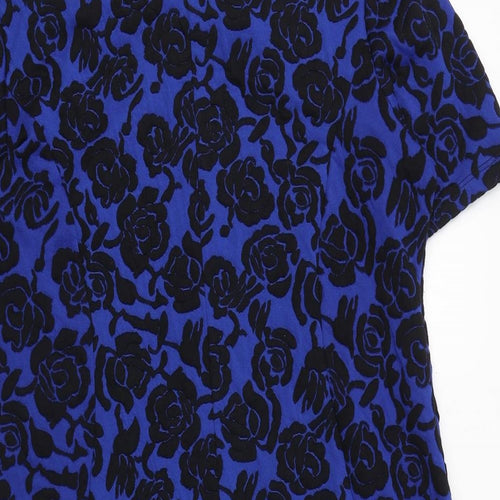 Wallis Womens Blue Floral Polyester Sheath Size 16 Boat Neck Pullover