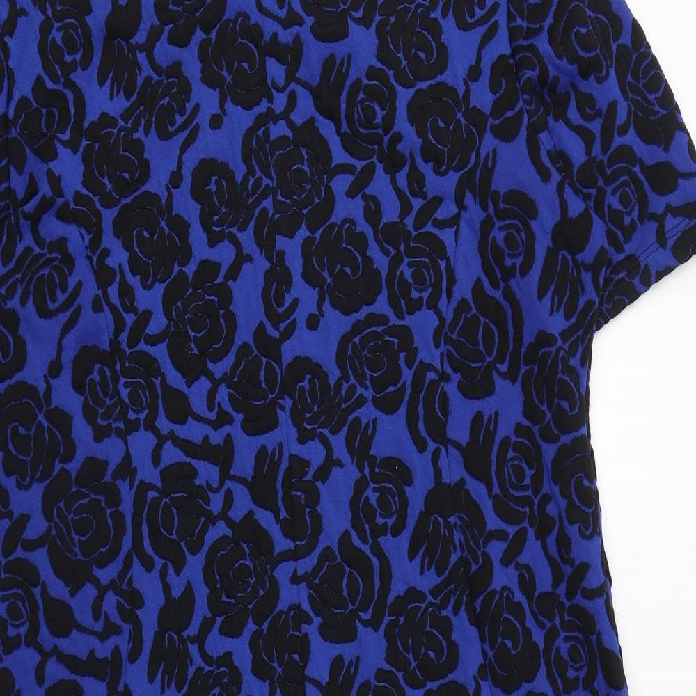 Wallis Womens Blue Floral Polyester Sheath Size 16 Boat Neck Pullover