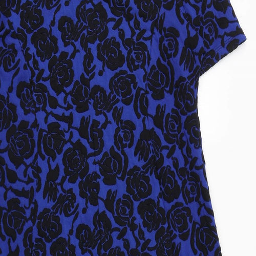 Wallis Womens Blue Floral Polyester Sheath Size 16 Boat Neck Pullover
