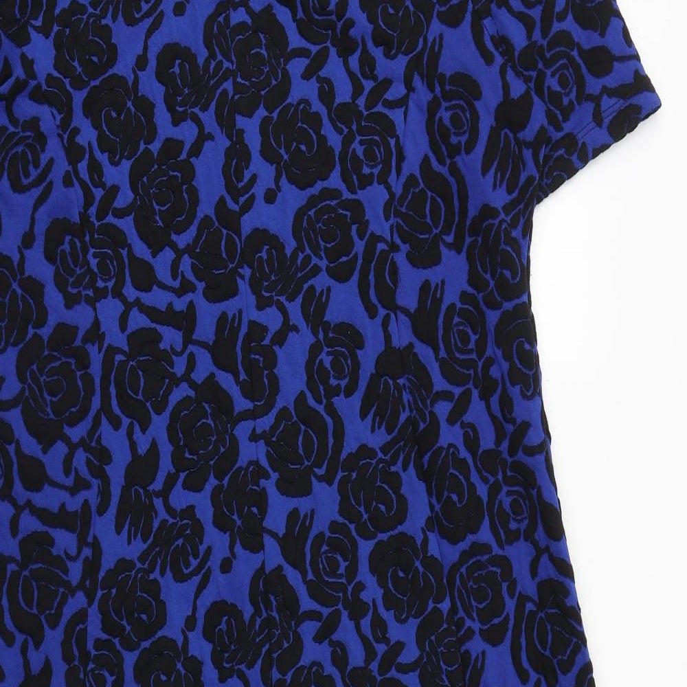 Wallis Womens Blue Floral Polyester Sheath Size 16 Boat Neck Pullover