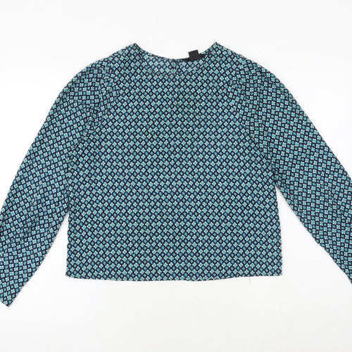 H&M Womens Green Geometric Polyester Basic Blouse Size 8 Round Neck