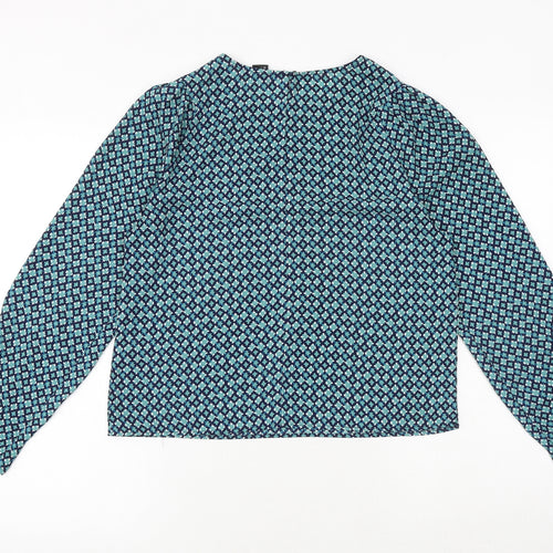 H&M Womens Green Geometric Polyester Basic Blouse Size 8 Round Neck