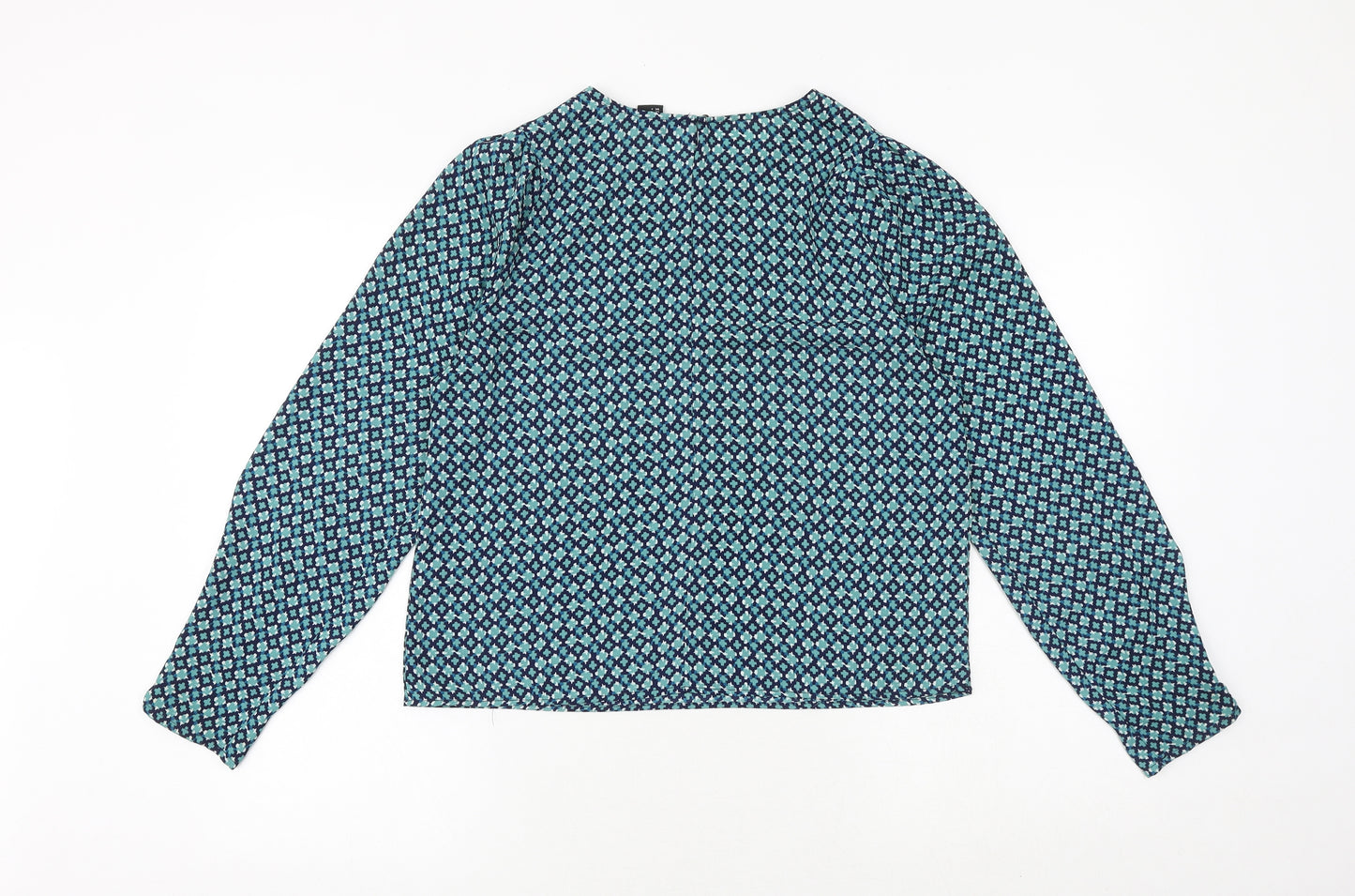 H&M Womens Green Geometric Polyester Basic Blouse Size 8 Round Neck