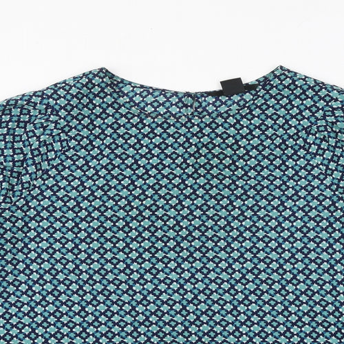 H&M Womens Green Geometric Polyester Basic Blouse Size 8 Round Neck