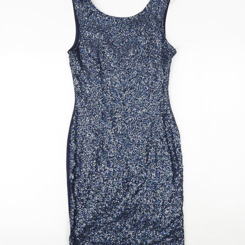 New Look Womens Blue Polyester Sheath Size 8 Boat Neck Pullover