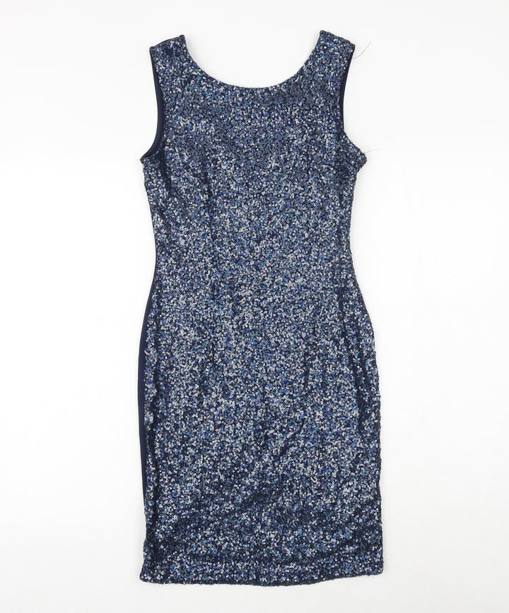 New Look Womens Blue Polyester Sheath Size 8 Boat Neck Pullover