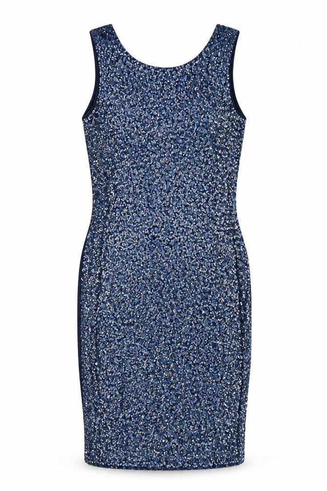 Front view of New Look women’s blue polyester sheath, size UK 8, boat neck pullover