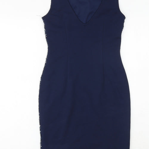 New Look Womens Blue Polyester Sheath Size 8 Boat Neck Pullover