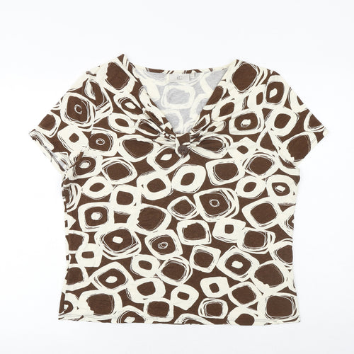 CC Womens Brown Geometric Viscose Basic T-Shirt Size XL V-Neck
