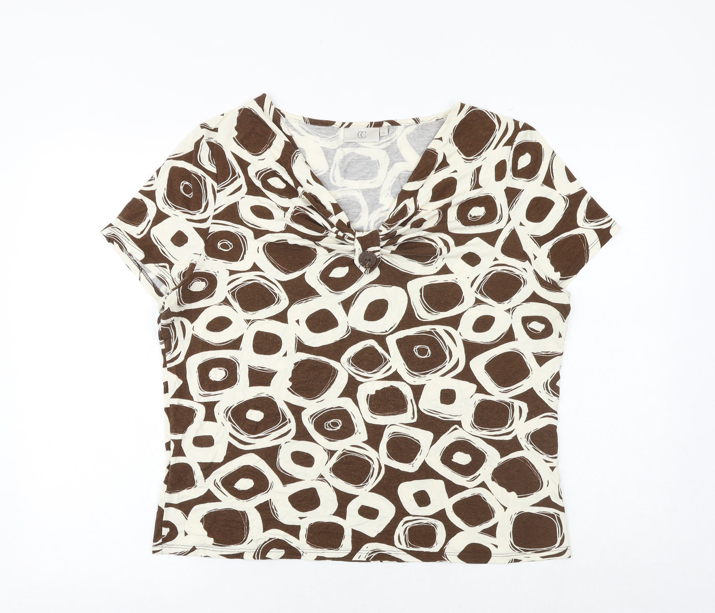CC Womens Brown Geometric Viscose Basic T-Shirt Size XL V-Neck