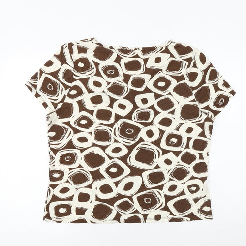 CC Womens Brown Geometric Viscose Basic T-Shirt Size XL V-Neck