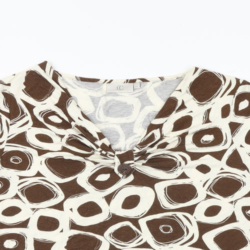 CC Womens Brown Geometric Viscose Basic T-Shirt Size XL V-Neck