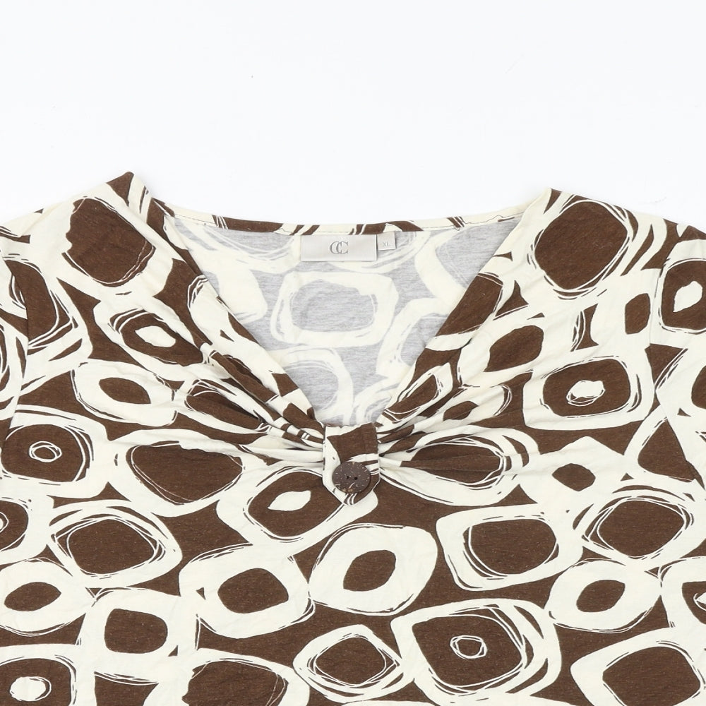 CC Womens Brown Geometric Viscose Basic T-Shirt Size XL V-Neck