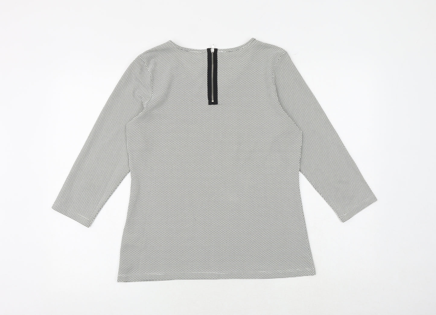 NEXT Womens White Geometric Polyester Basic Blouse Size 12 Boat Neck