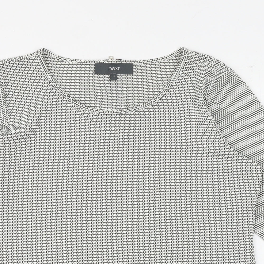 NEXT Womens White Geometric Polyester Basic Blouse Size 12 Boat Neck