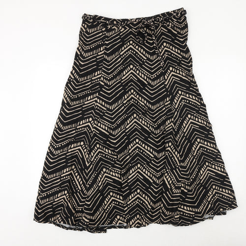 BHS Womens Black Geometric Linen Wrap Skirt Size 16 Tie