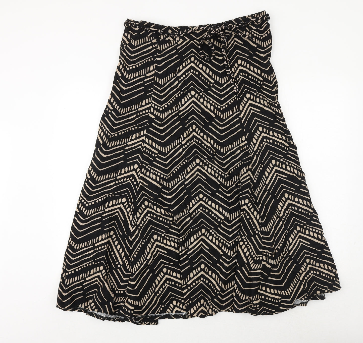 BHS Womens Black Geometric Linen Wrap Skirt Size 16 Tie