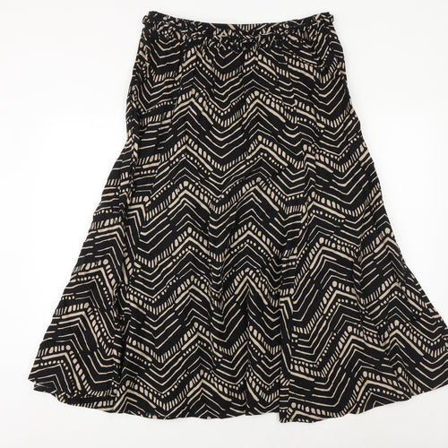 BHS Womens Black Geometric Linen Wrap Skirt Size 16 Tie