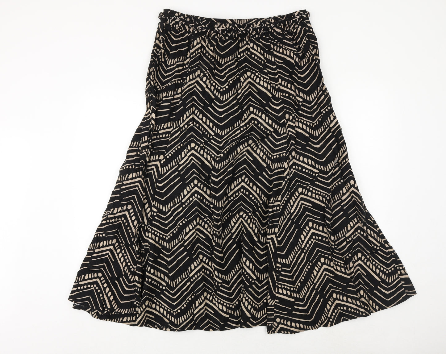 BHS Womens Black Geometric Linen Wrap Skirt Size 16 Tie