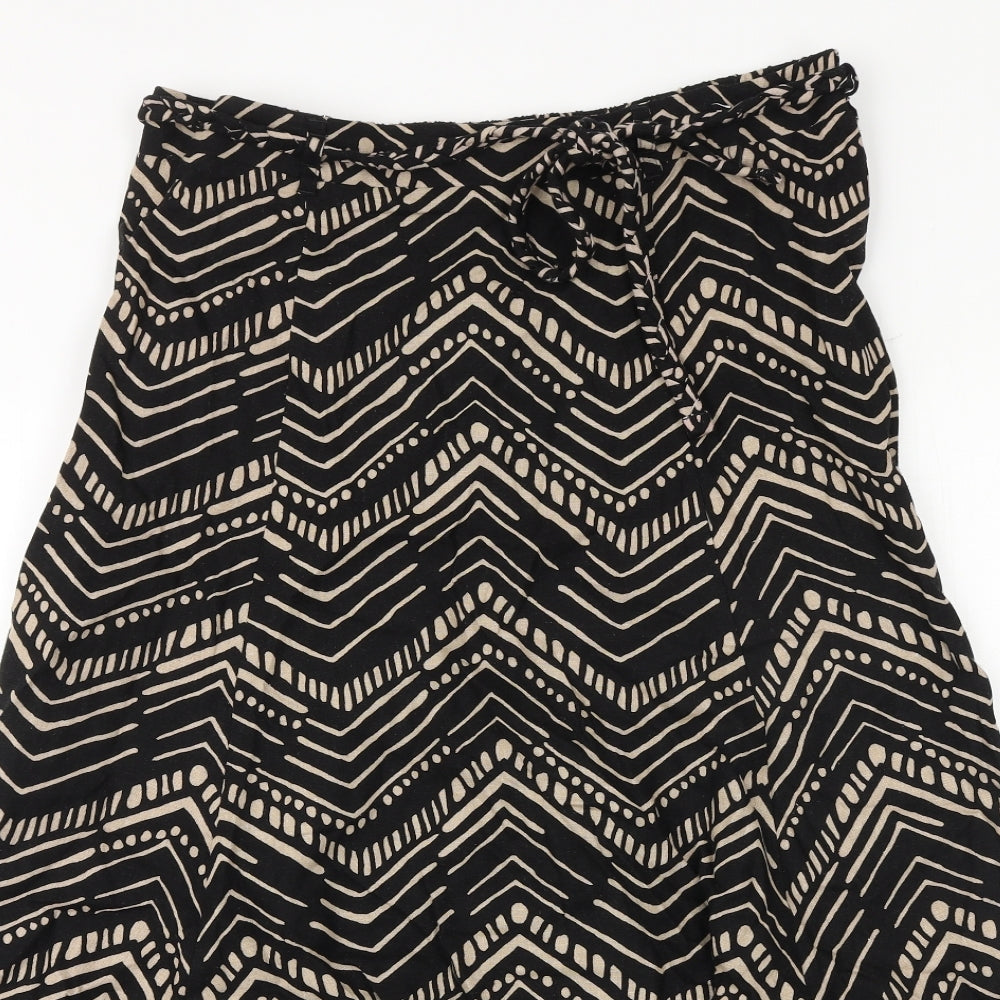 BHS Womens Black Geometric Linen Wrap Skirt Size 16 Tie