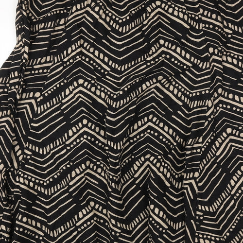 BHS Womens Black Geometric Linen Wrap Skirt Size 16 Tie