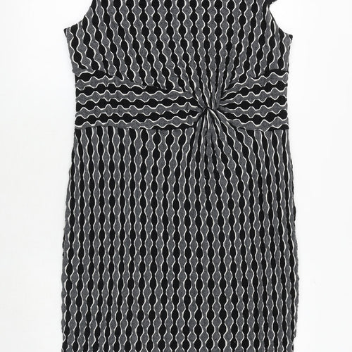Per Una Womens Grey Geometric Viscose Sheath Size 22 Boat Neck Pullover - Ruched Detail