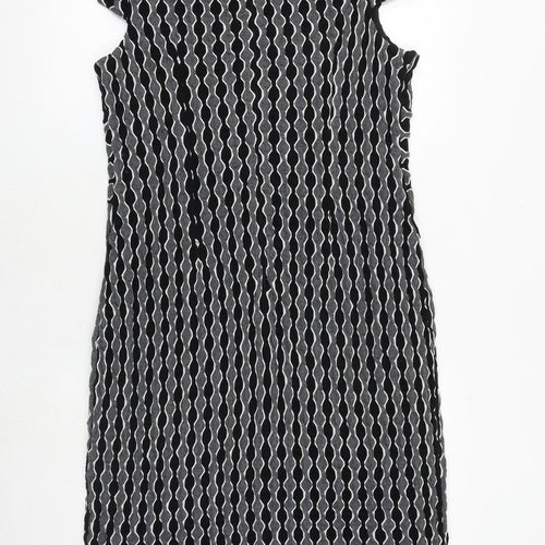 Per Una Womens Grey Geometric Viscose Sheath Size 22 Boat Neck Pullover - Ruched Detail