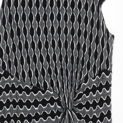 Per Una Womens Grey Geometric Viscose Sheath Size 22 Boat Neck Pullover - Ruched Detail