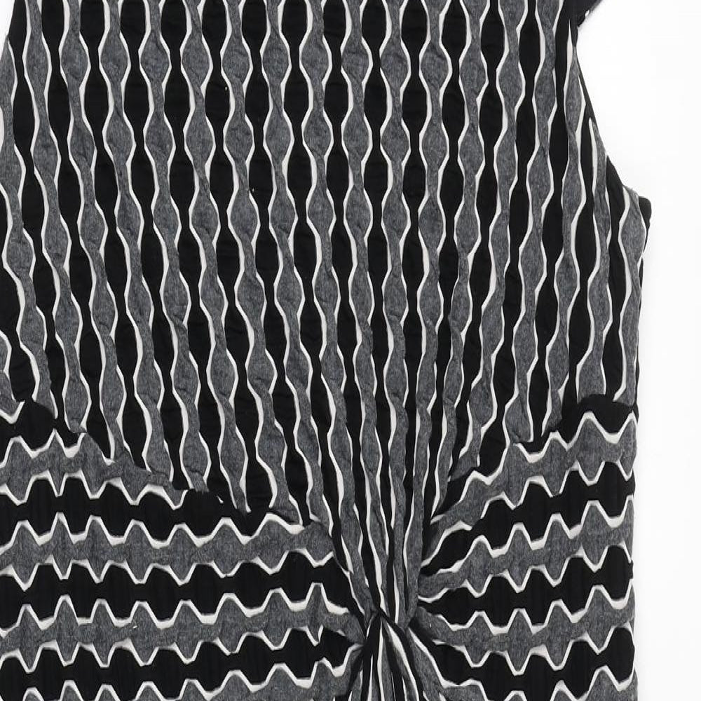 Per Una Womens Grey Geometric Viscose Sheath Size 22 Boat Neck Pullover - Ruched Detail