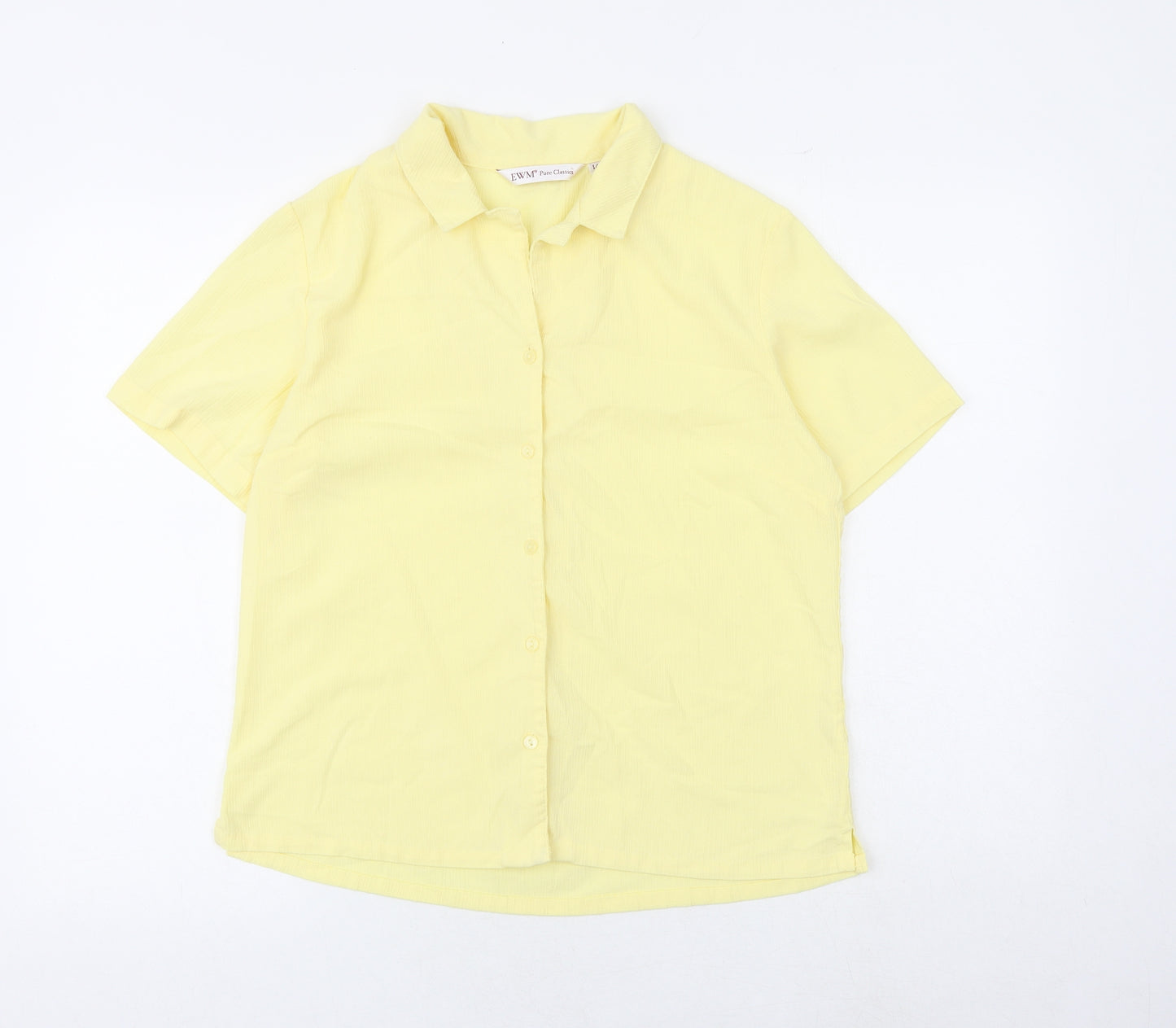 EWM Womens Yellow Polyester Basic Button-Up Size 14 Collared