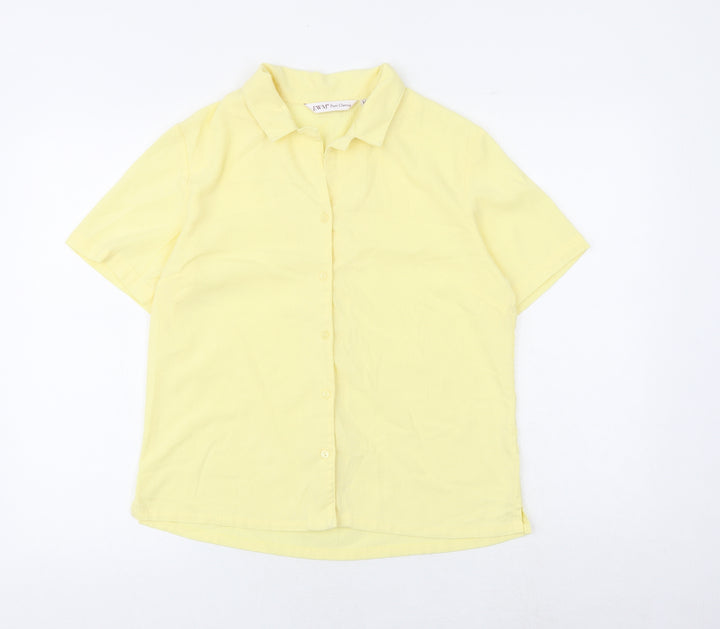 EWM Womens Yellow Polyester Basic Button-Up Size 14 Collared