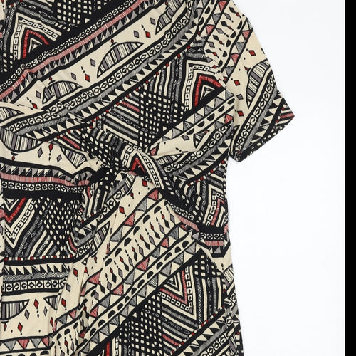 Marks and Spencer Womens Black Geometric Polyester A-Line Size 16 Round Neck Pullover