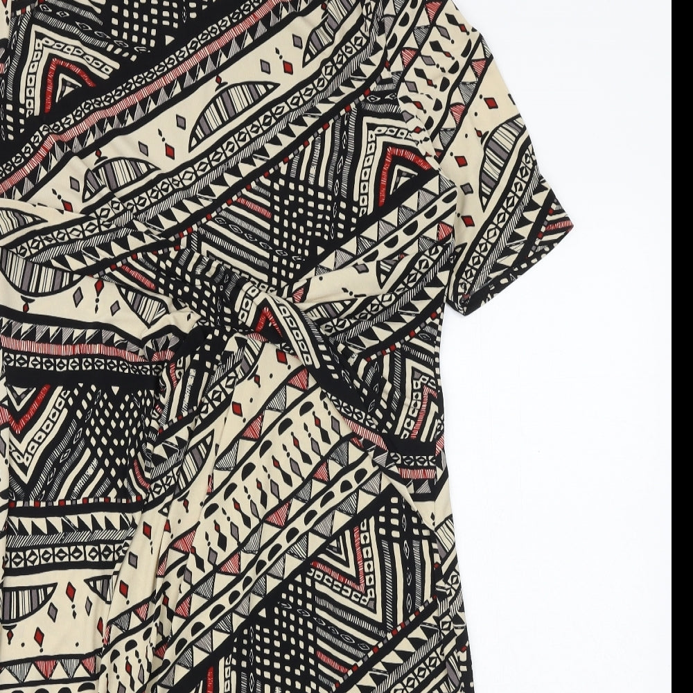 Marks and Spencer Womens Black Geometric Polyester A-Line Size 16 Round Neck Pullover