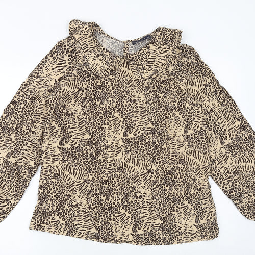Marks and Spencer Womens Brown Animal Print Viscose Basic Blouse Size 12 Collared - Leopard Print