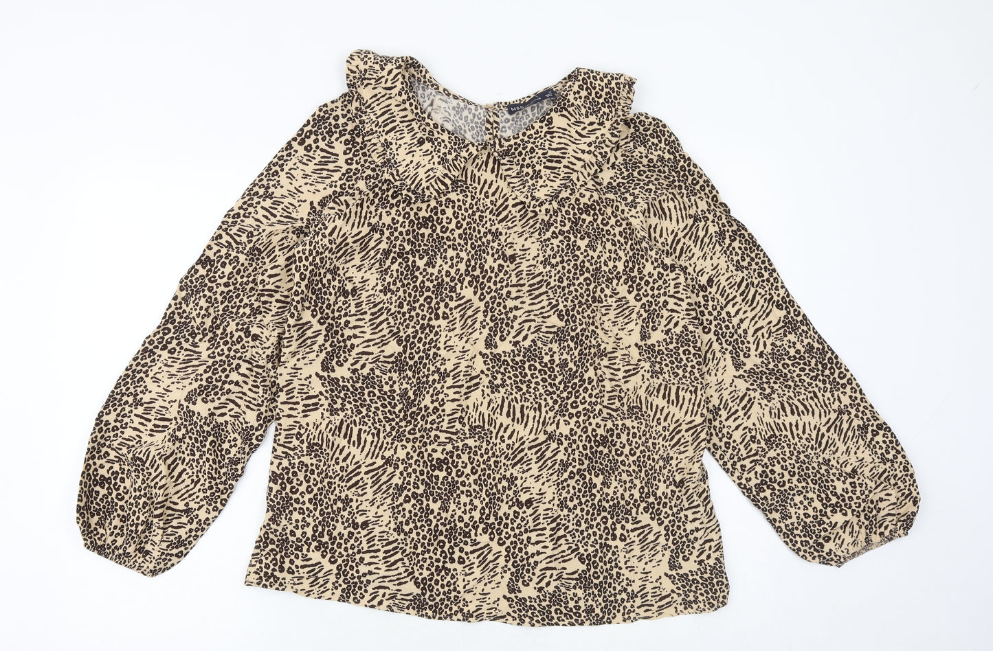 Marks and Spencer Womens Brown Animal Print Viscose Basic Blouse Size 12 Collared - Leopard Print