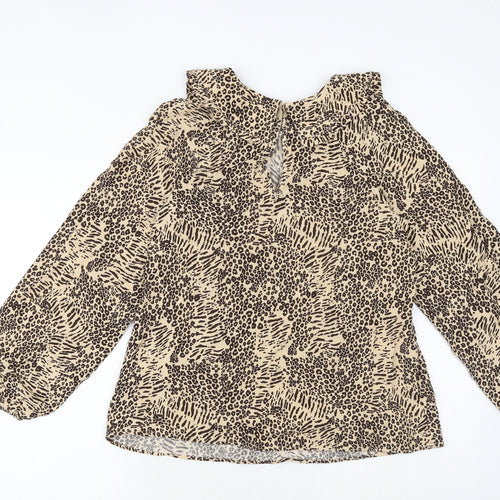 Marks and Spencer Womens Brown Animal Print Viscose Basic Blouse Size 12 Collared - Leopard Print